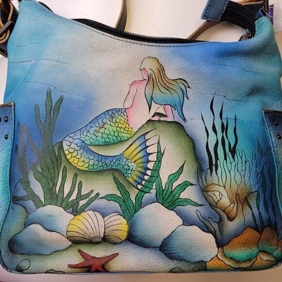 Anuschka Shoulder Bag Leather Crossbody Bag Hand-Painted Mermaid Motif Bag-NEW - Picture 3 of 9